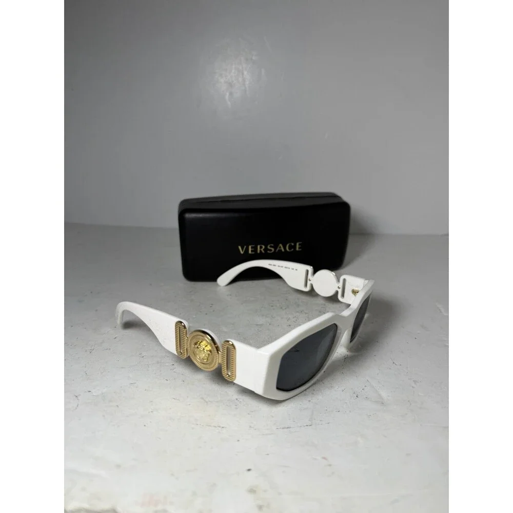 Versace White Gold Medusa Biggie Sunglasses Italy Thick Frame 53-18 w/ case